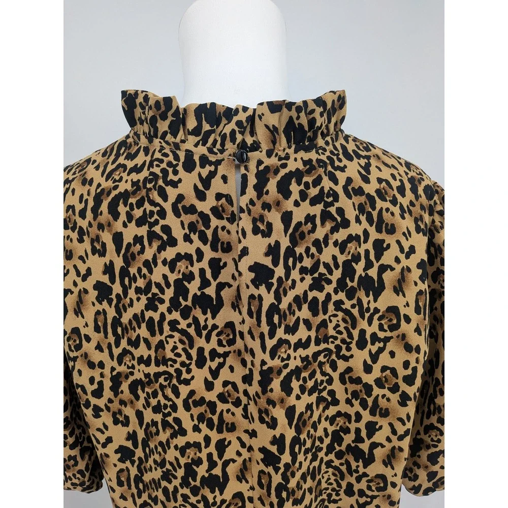 J Crew Leopard Print Ruffle Mock Neck Top Puff Sleeve Office Feminine Chic Small